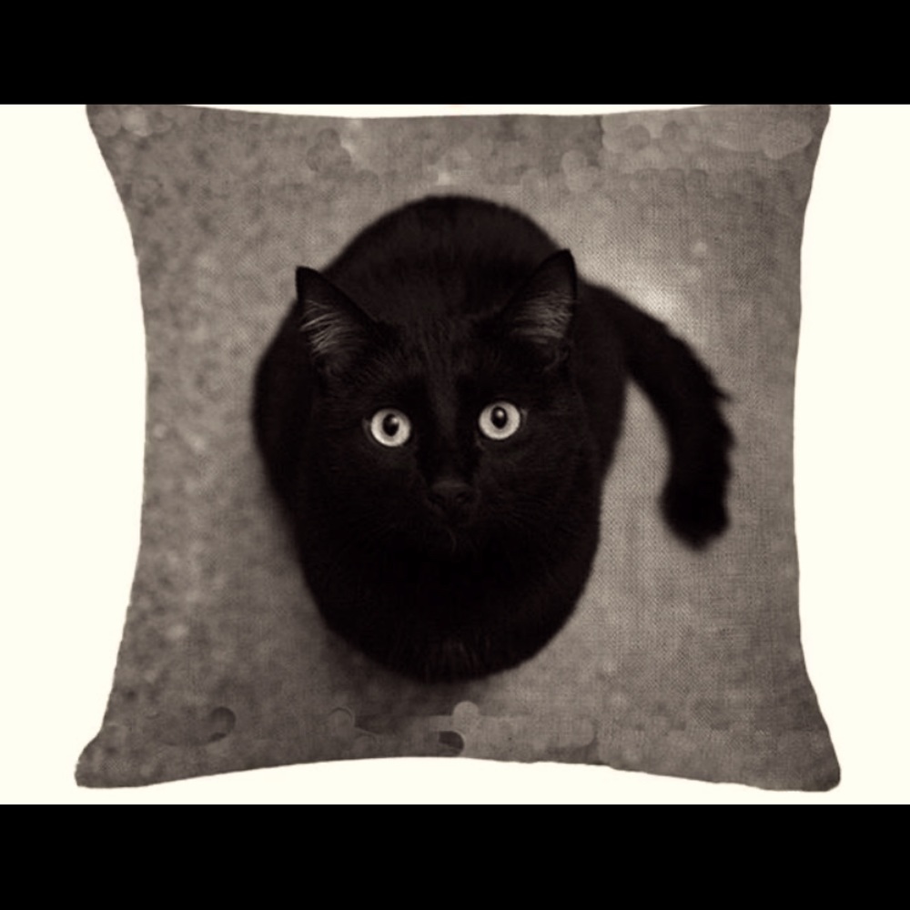 🆕🐈 Cat Throw Pillow Cover- Black and Gray